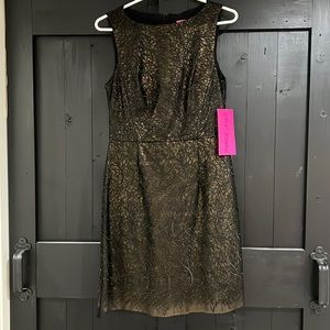 Brand new with tags Betsy Johnson lace black with gold underlay size 4 dress.